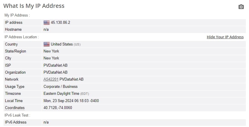 IP leak test.