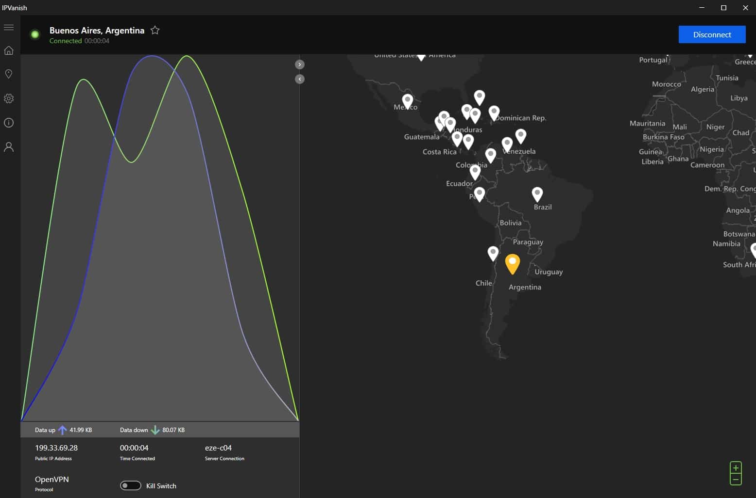 The IPVanish dashboard.
