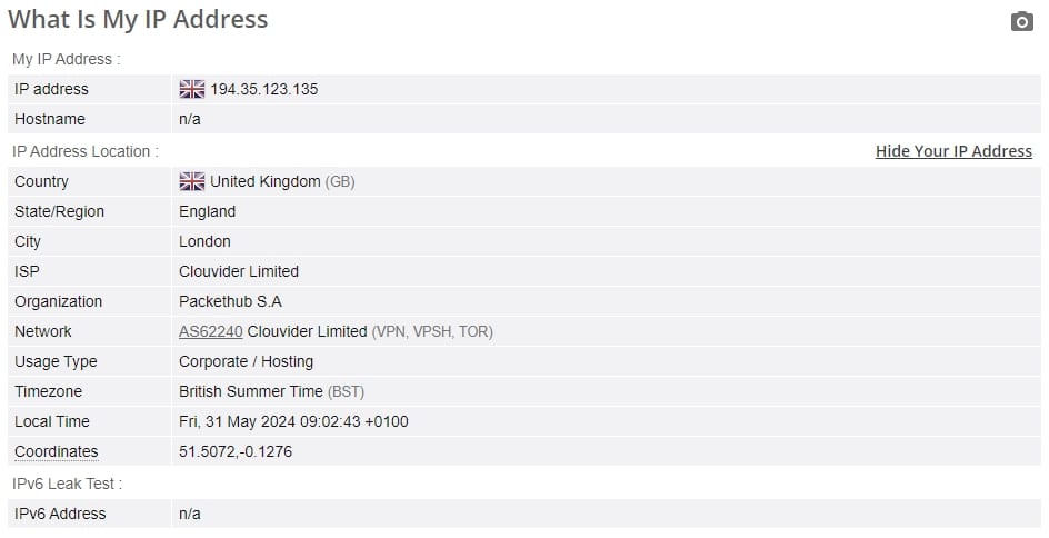 NordVPN IP leak test