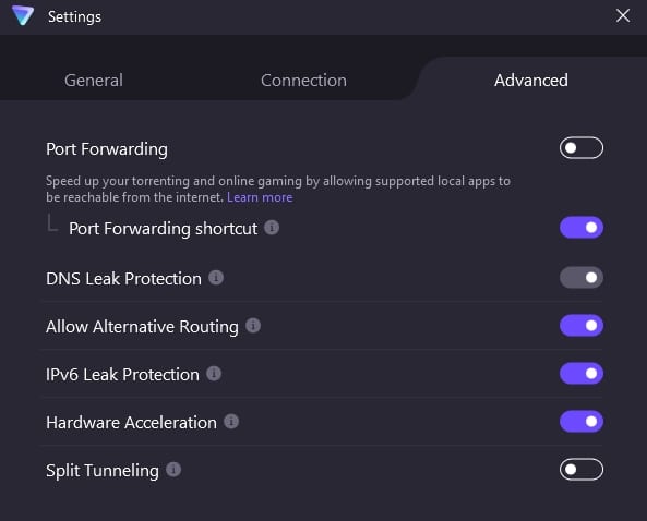 ProtonVPN's Advanced features.