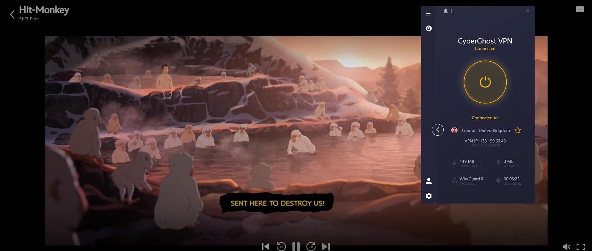 Streaming Disney Plus with CyberGhost active