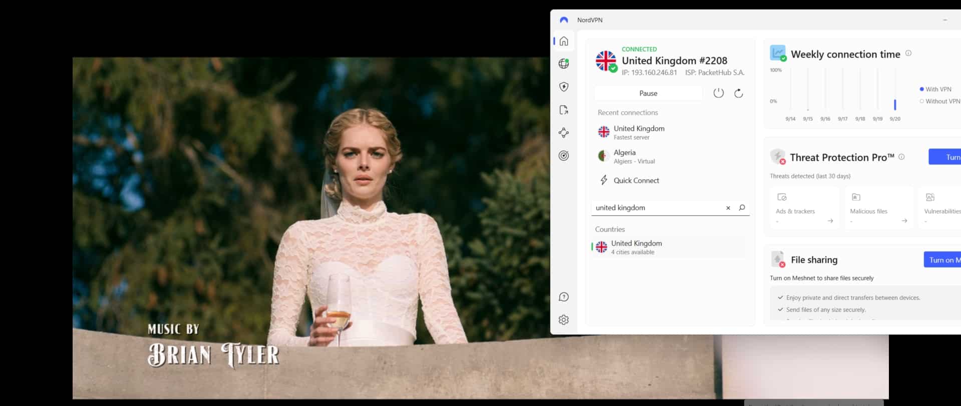 Streaming Disney+ with NordVPN active