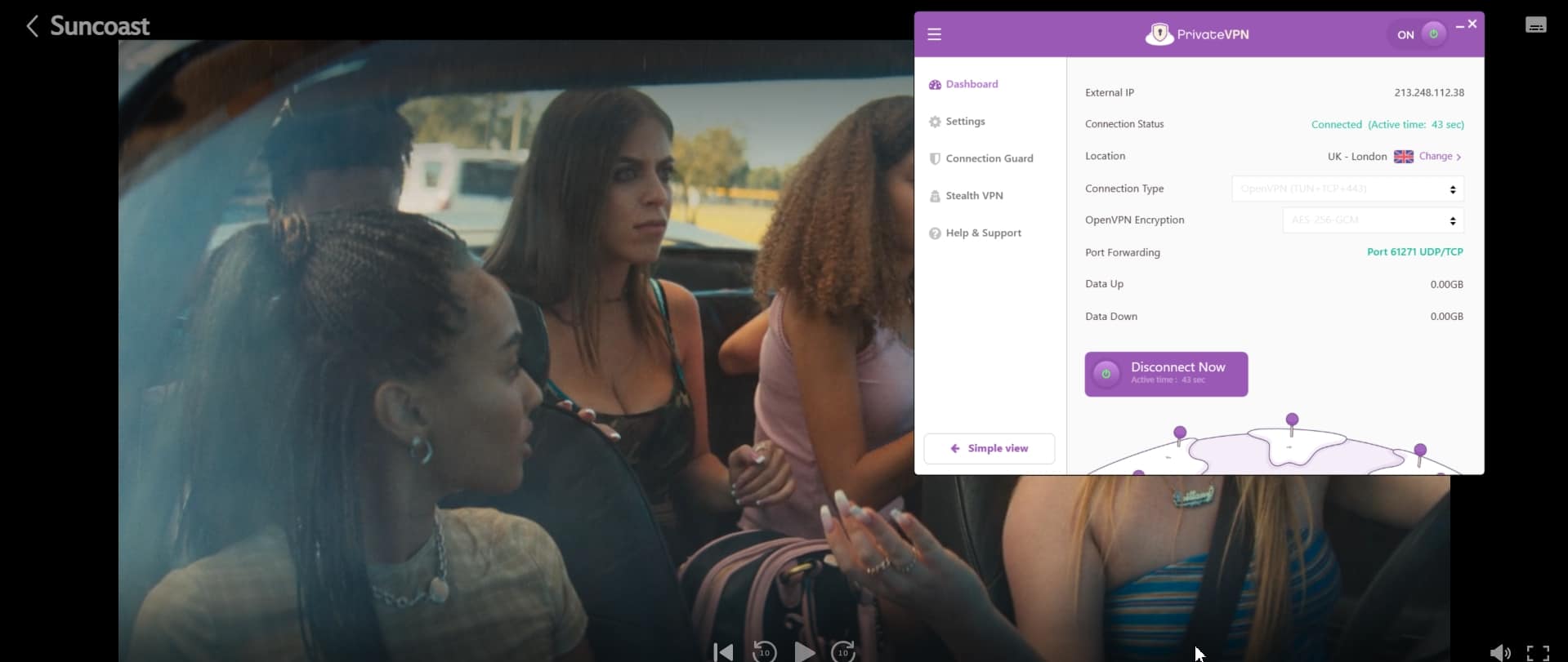 Streaming Disney Plus with PrivateVPN active