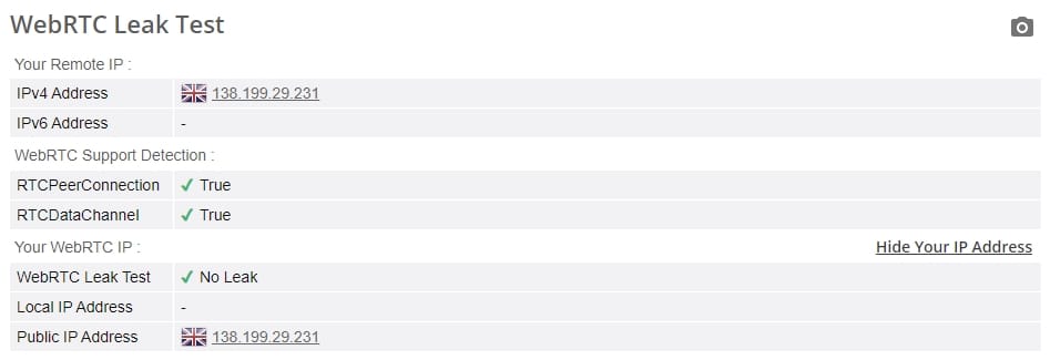 WebRTC leak test.