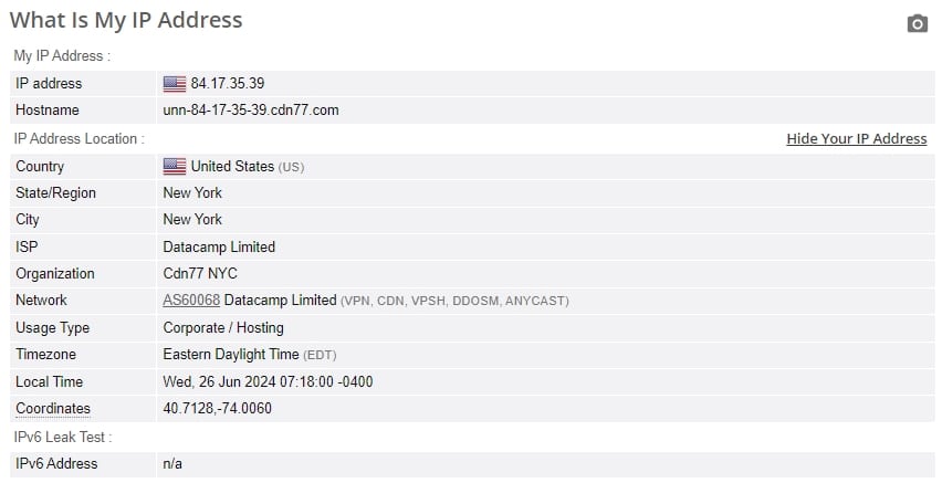 IP leak test.