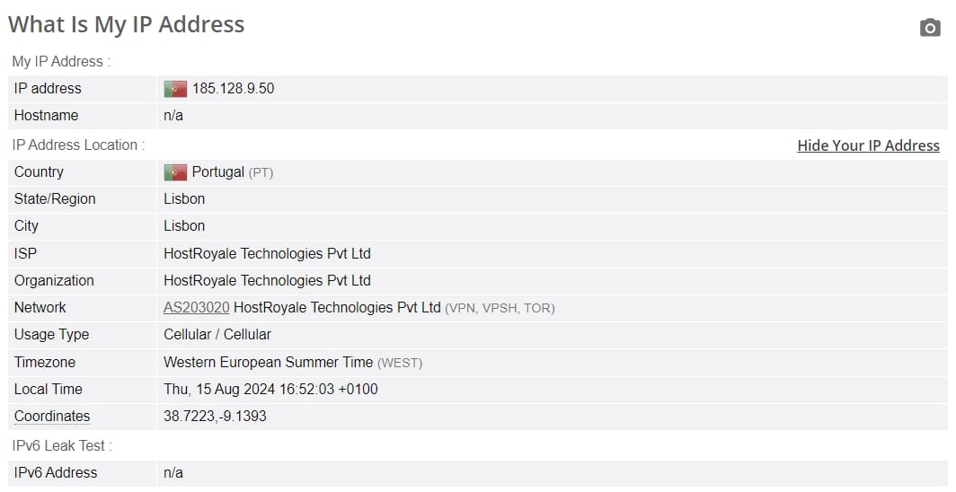 IP leak test.