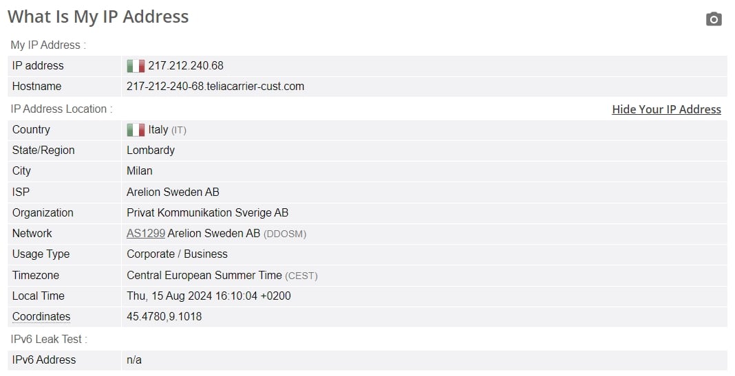 IP leak test.