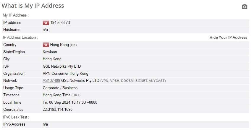 IP leak test.