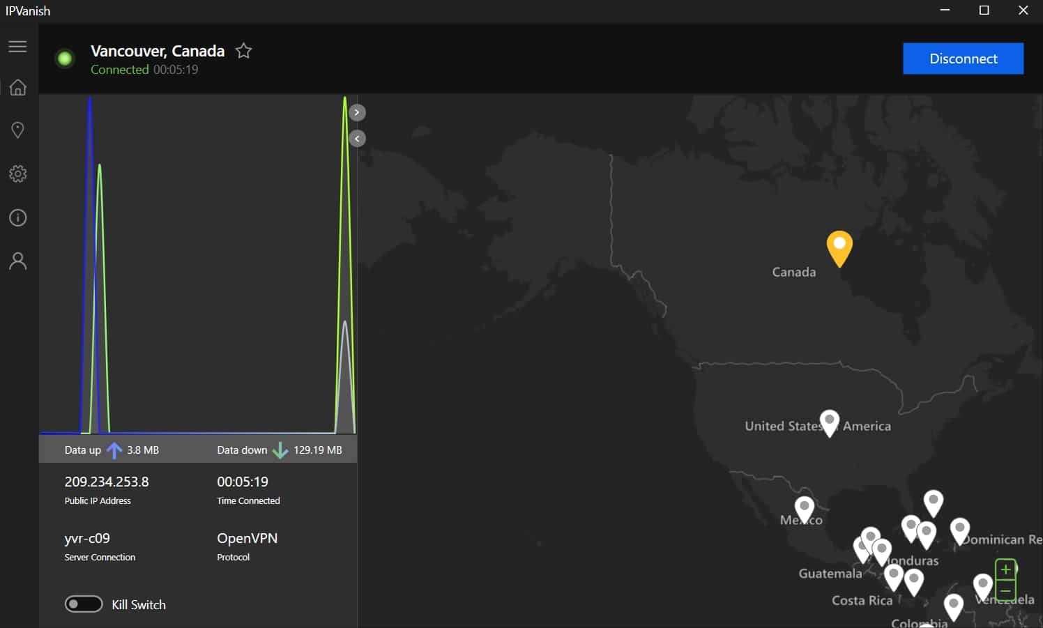 Screenshot of IPVanish's Windows app