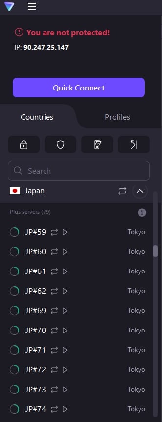 ProtonVPN's servers in Japan.