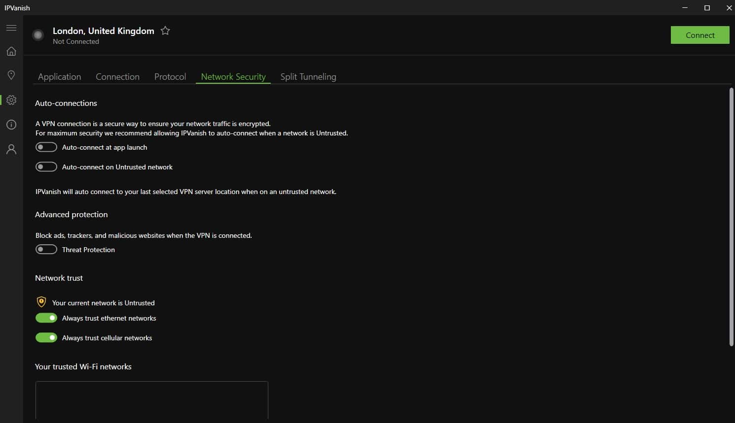 IPVanish network security options.