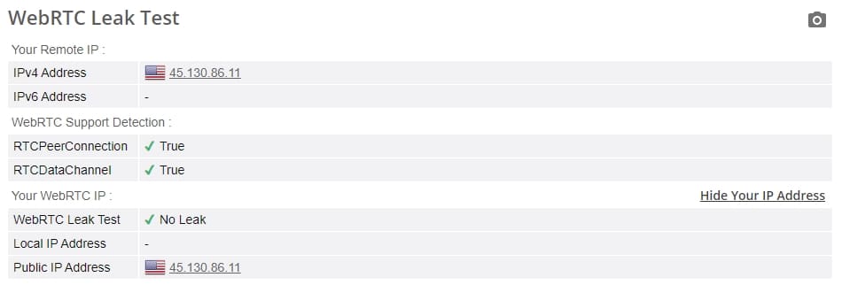 WebRTC leak test.