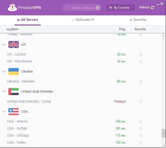 PrivateVPN servers.