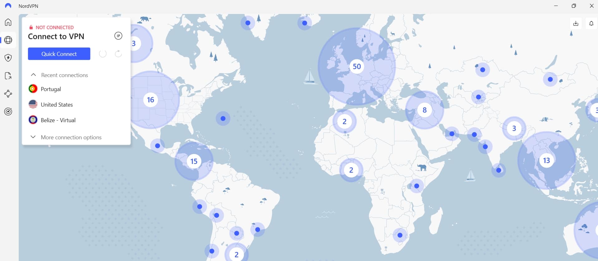 NordVPN server map.