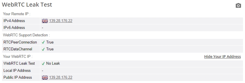 WebRTC leak test.