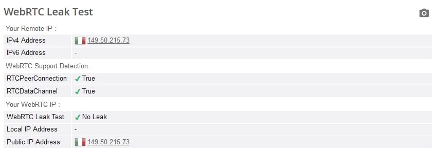 WebRTC leak test.