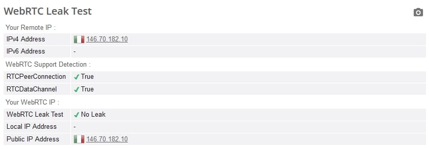 WebRTC leak test.
