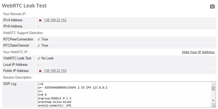 WebRTC leak test.