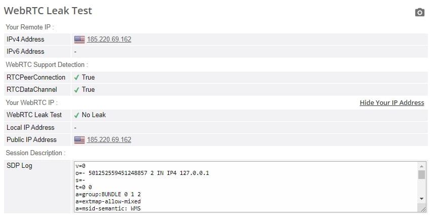 WebRTC leak test.