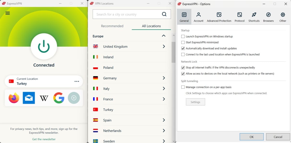Screenshot of ExpressVPN's interface