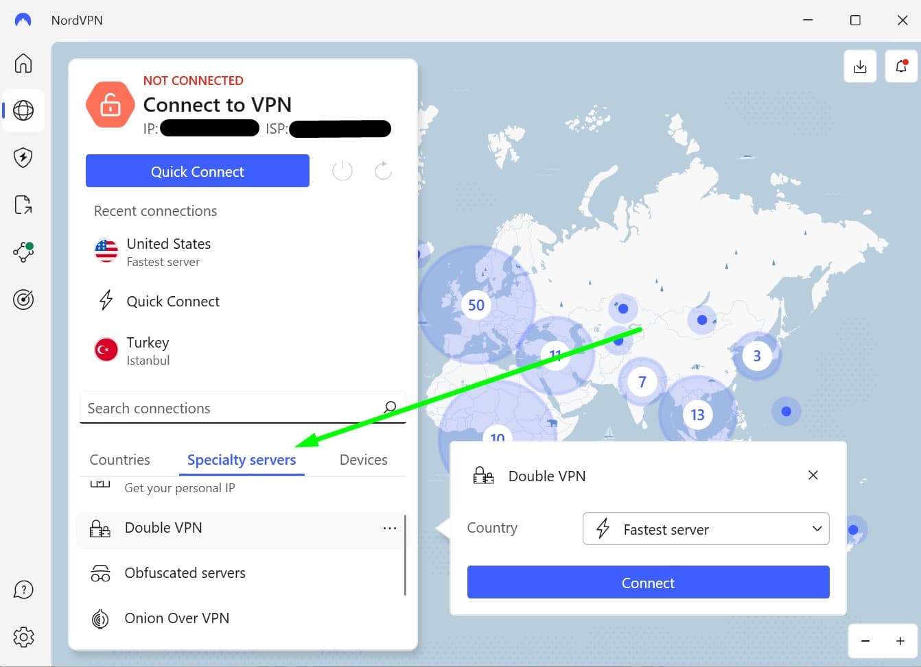 Screenshot of NordVPN's specialty servers list
