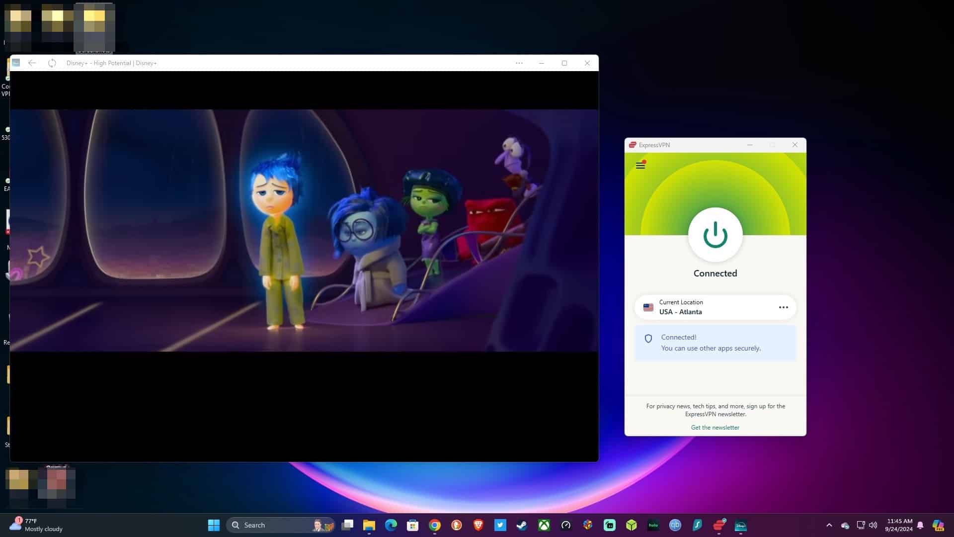 Streaming Disney Plus.