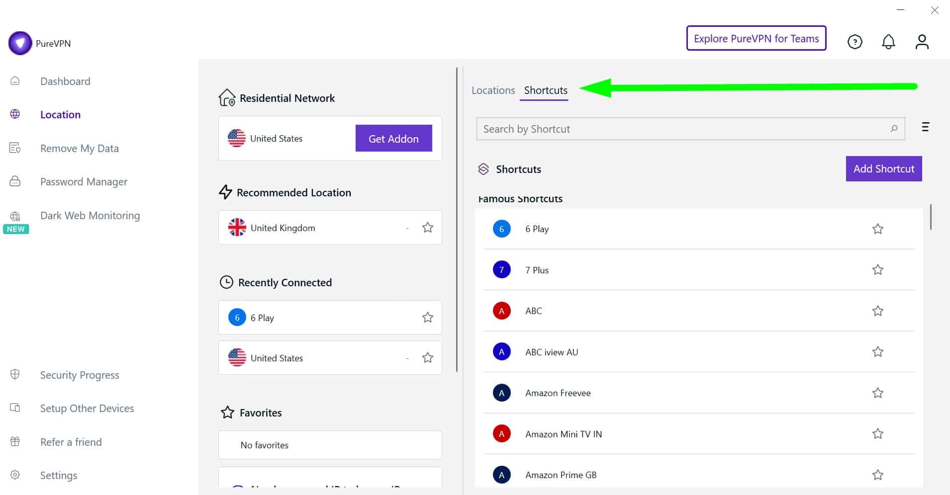 Screenshot showing how to find PureVPN's streaming servers