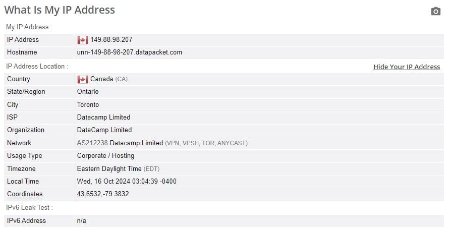 IP leak test.