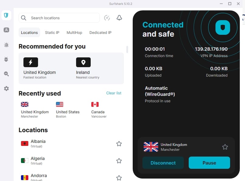 The Surfshark dashboard.