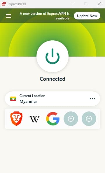 The ExpressVPN dashboard.