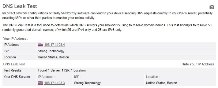 DNS leak test.