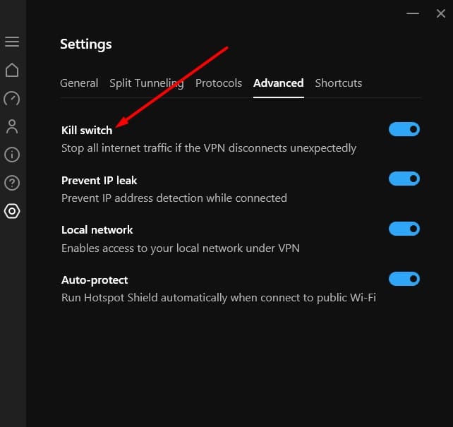 Hotspot Shield's kill switch.