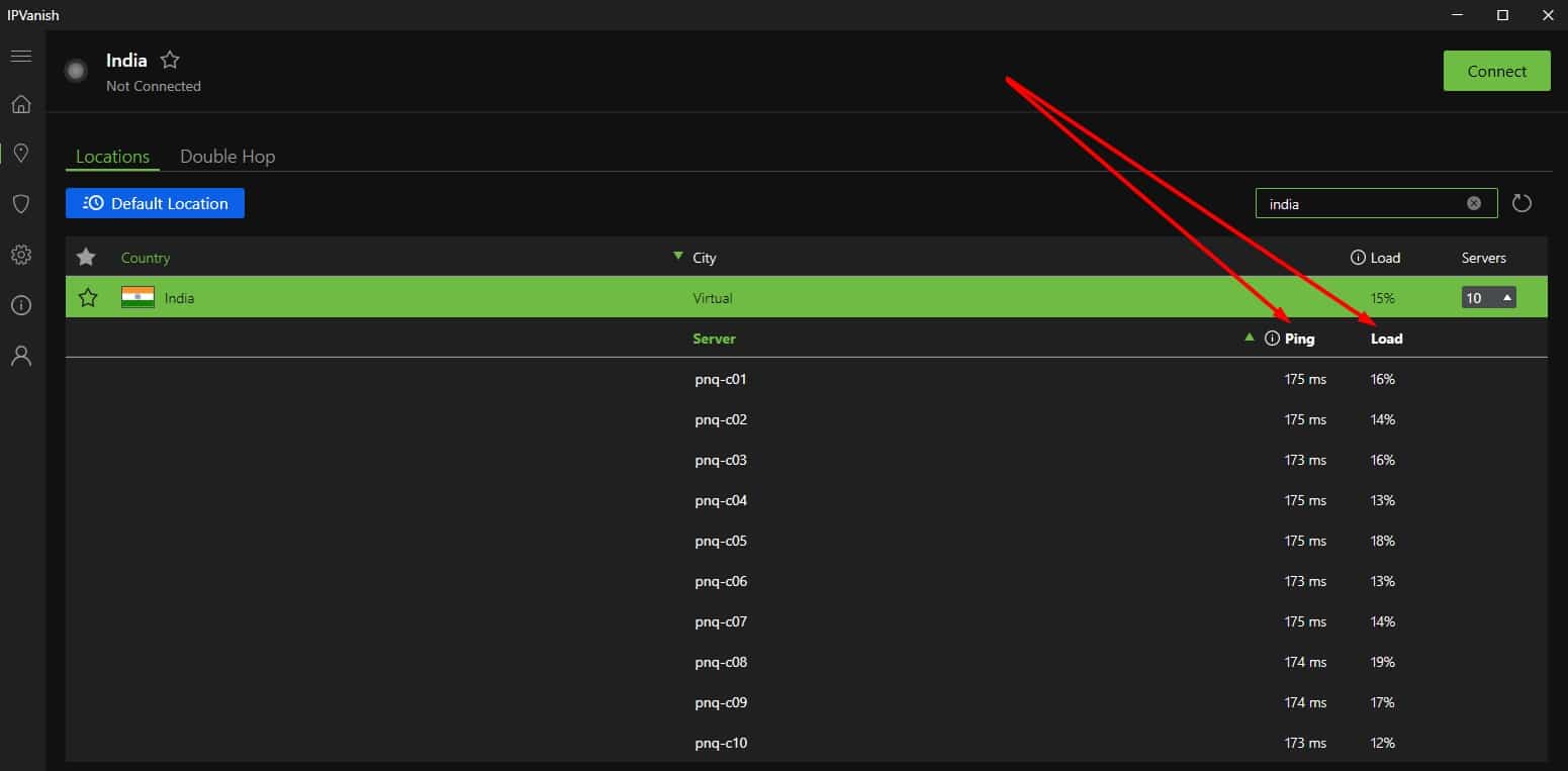 IPVanish servers in India.