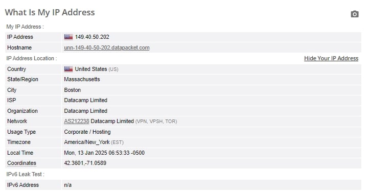 Surfshark IP leak test.