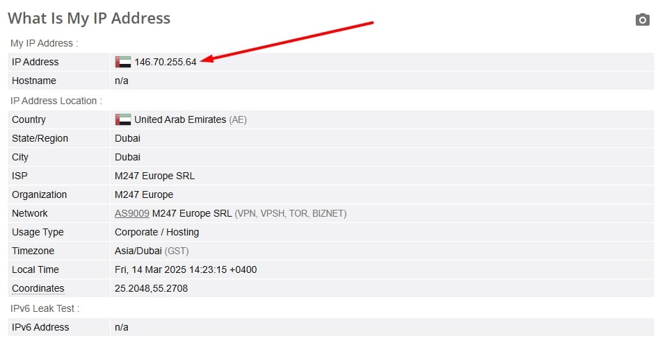 Express VPN's IP leak test.