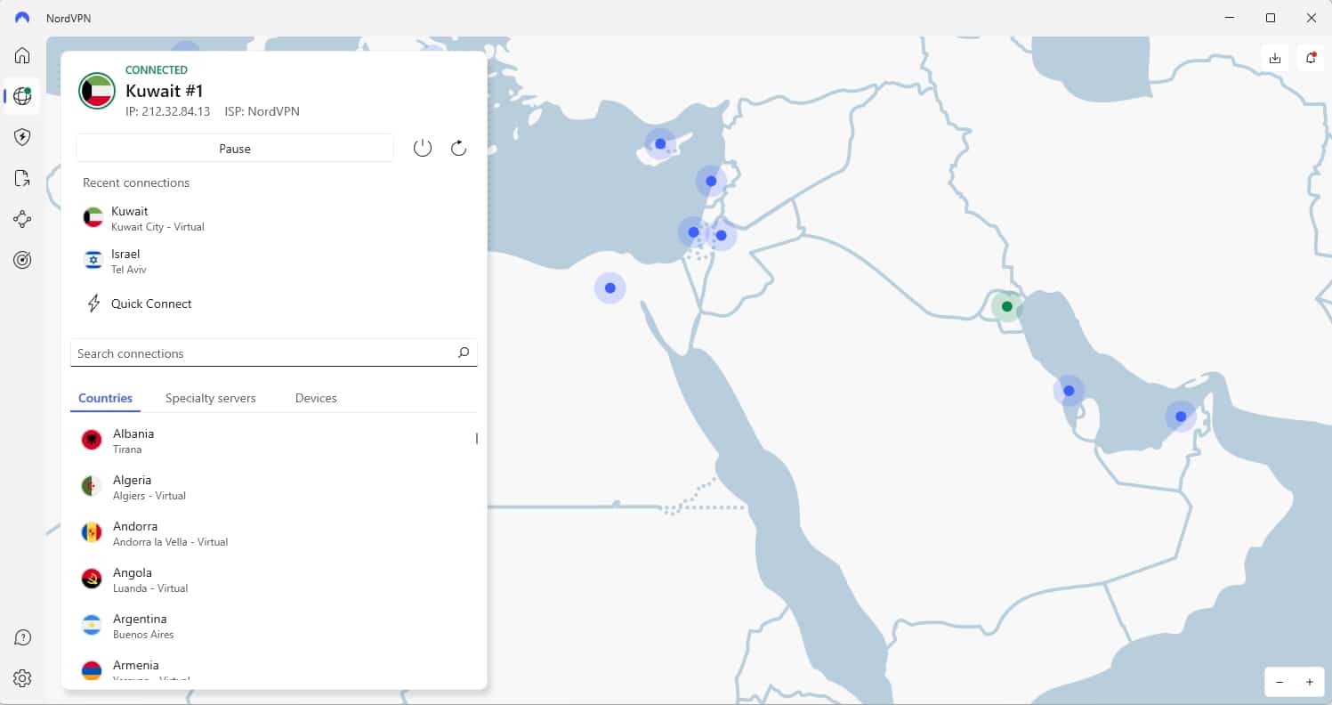 NordVPN server map.