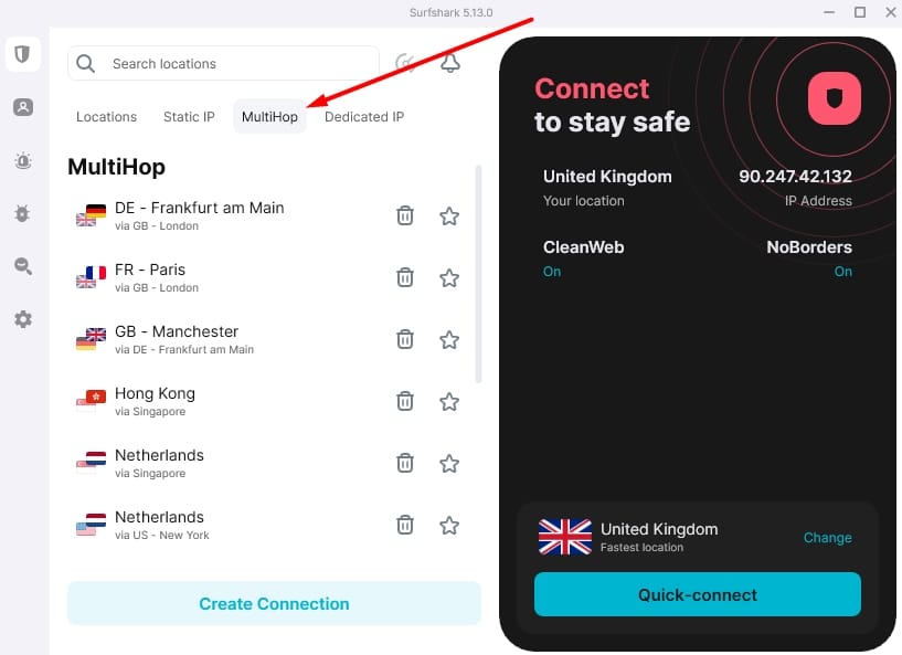 Surfshark's MultiHop servers.
