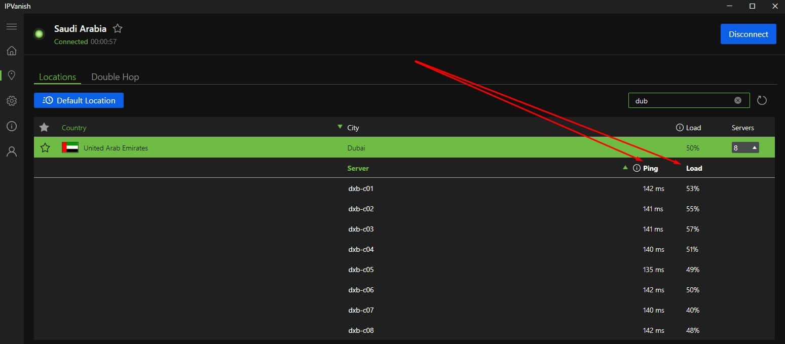 IPVanish server details.