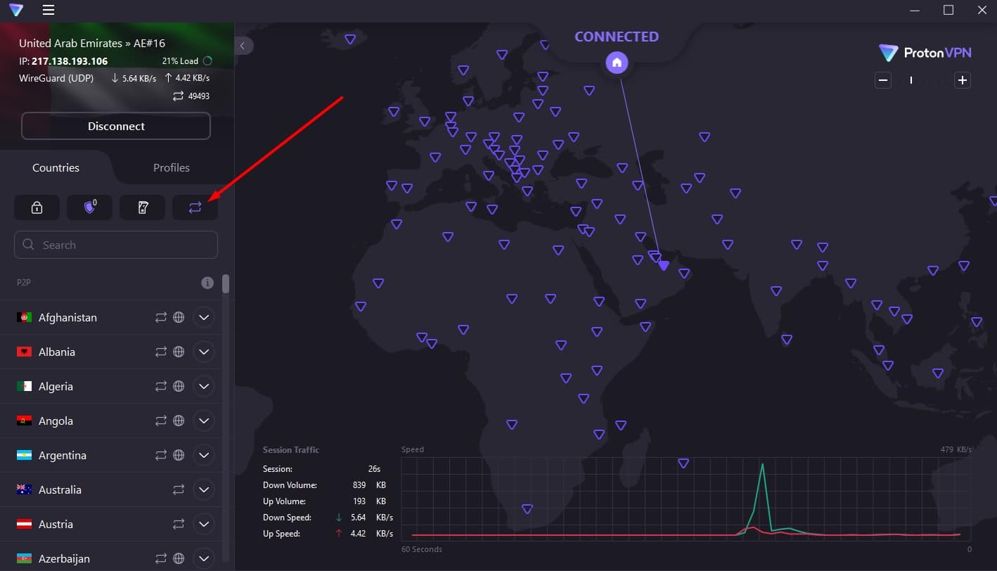 The ProtonVPN dashboard.