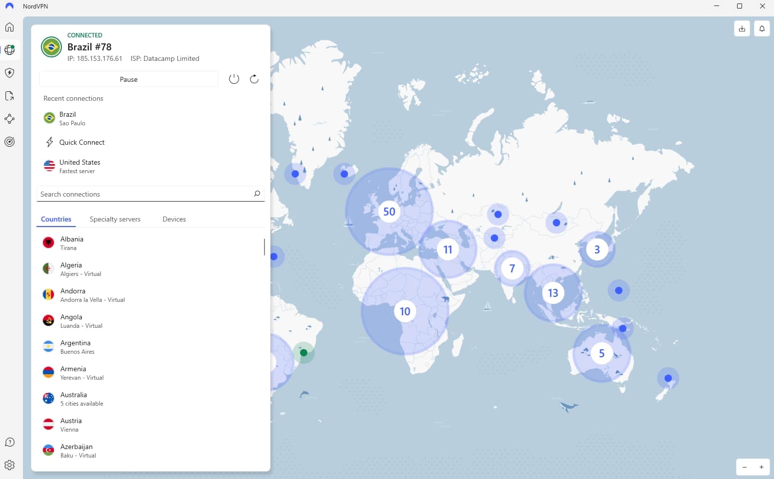NordVPN server map.