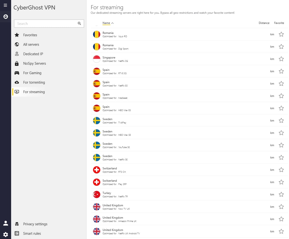 CyberGhost's streaming servers.