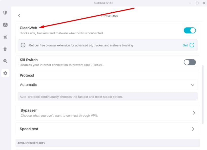 Surfshark's CleanWeb feature.