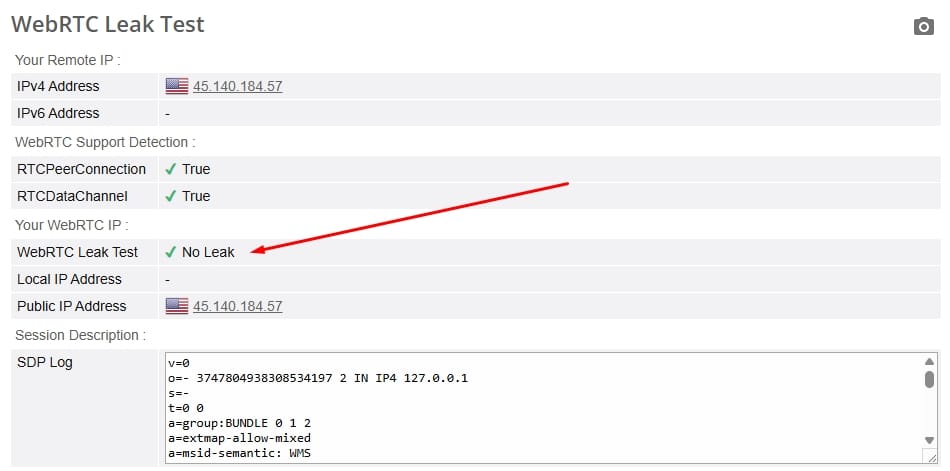 WebRTC leak test.