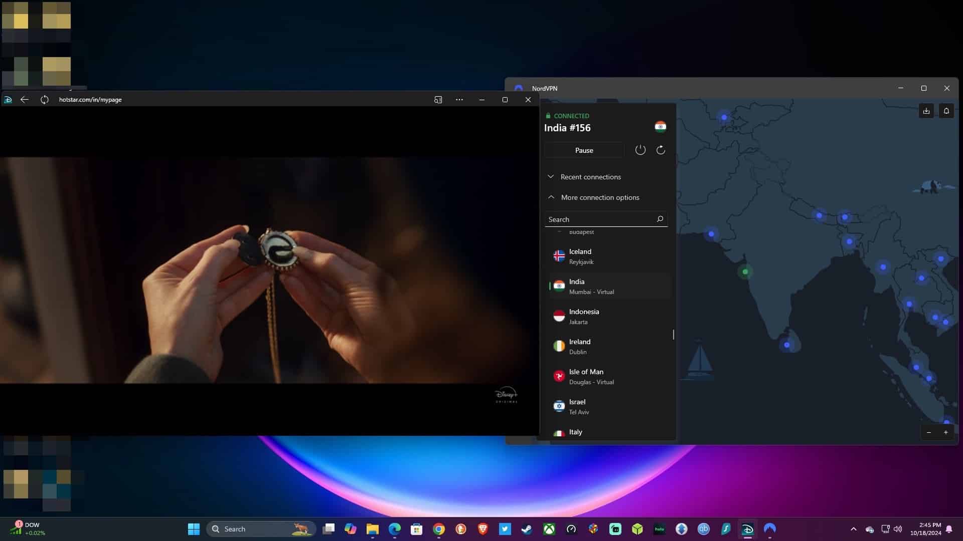 Streaming Hotstar using NordVPN.