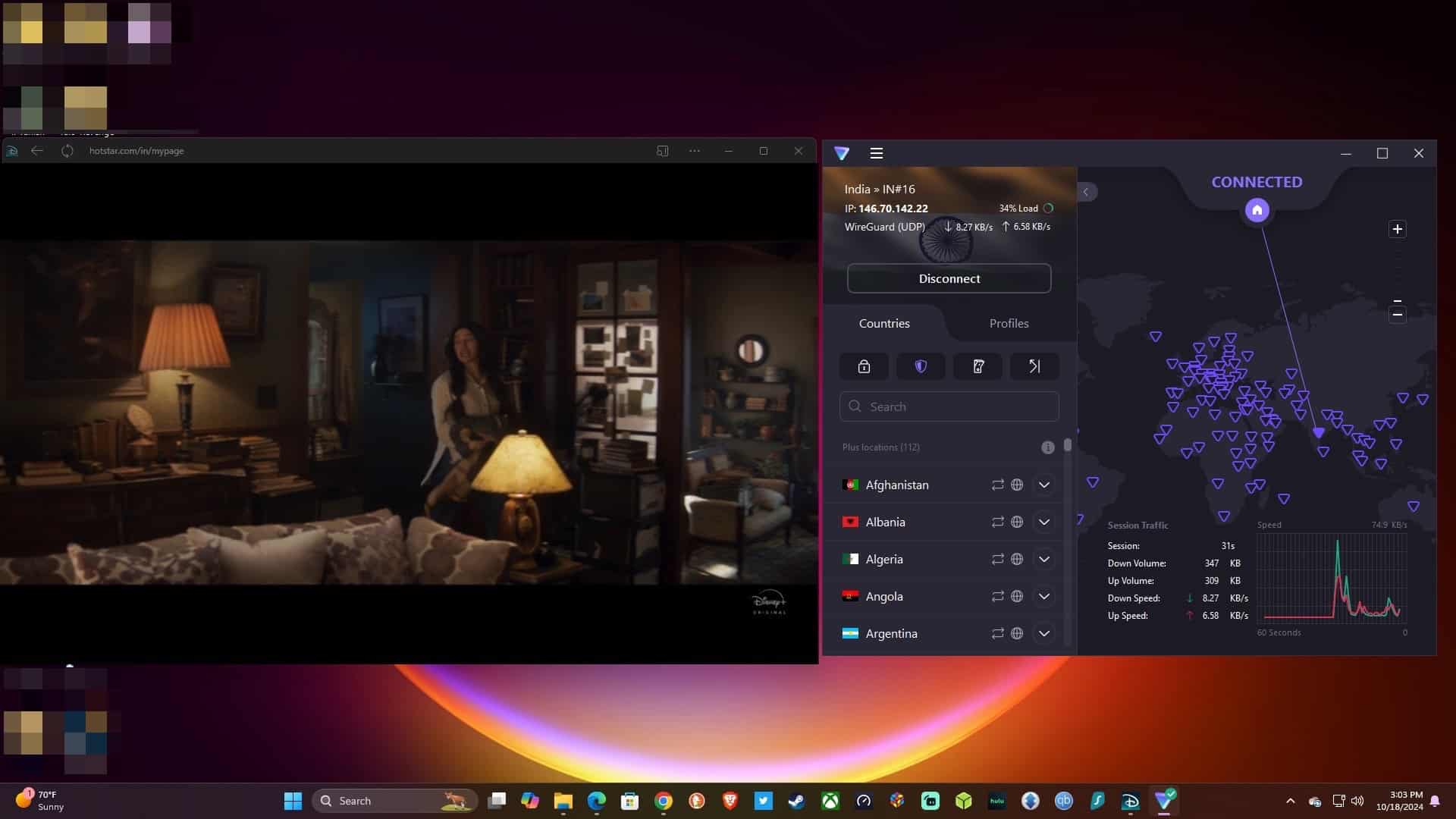 Streaming Hotstar using ProtonVPN.