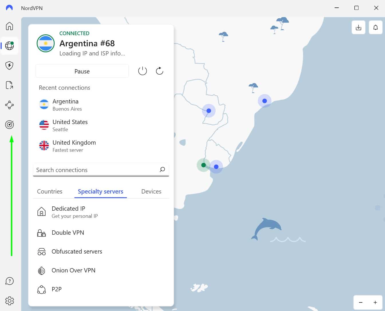 Screenshot of NordVPN running on Windows