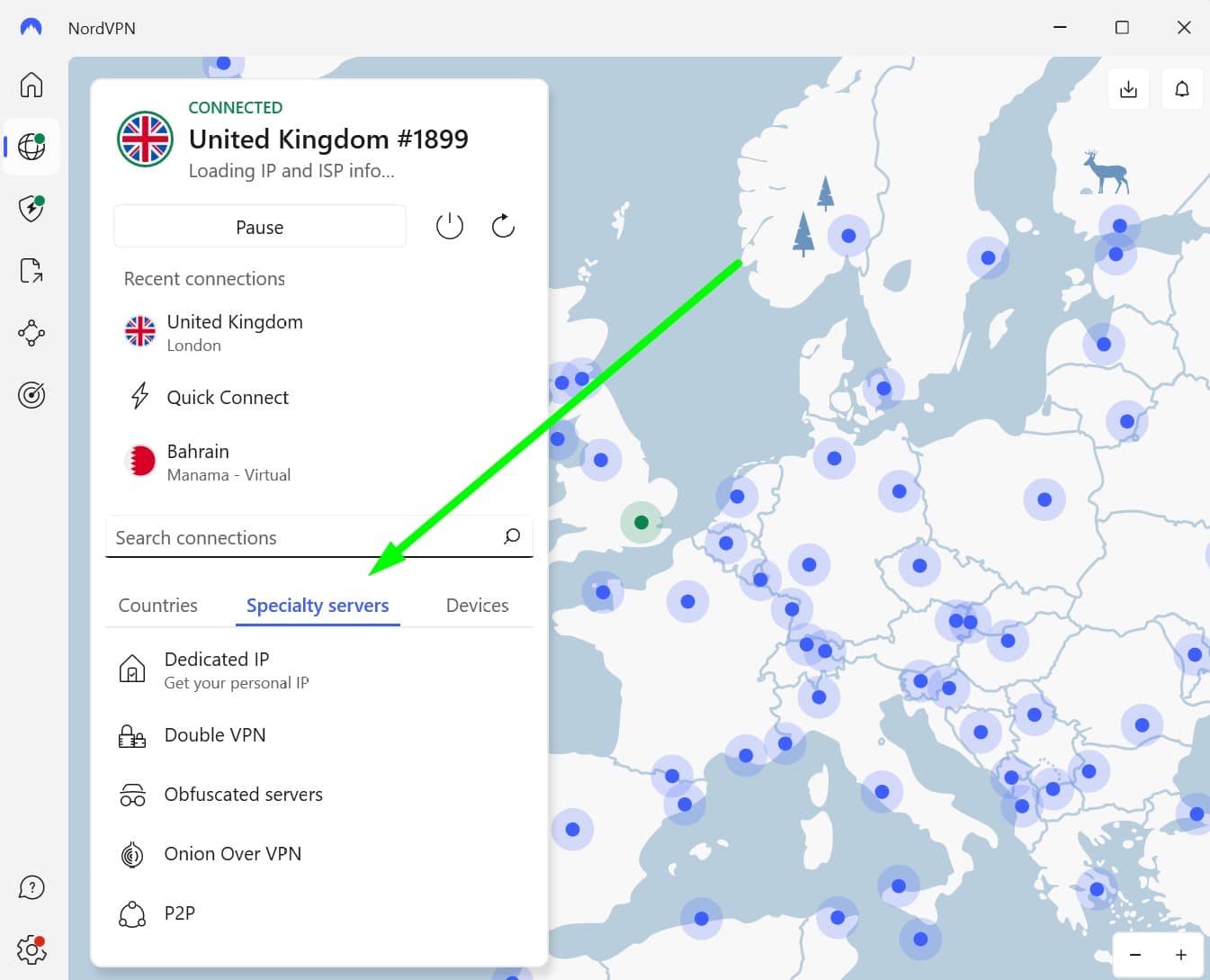 NordVPN's windows app and specialty servers
