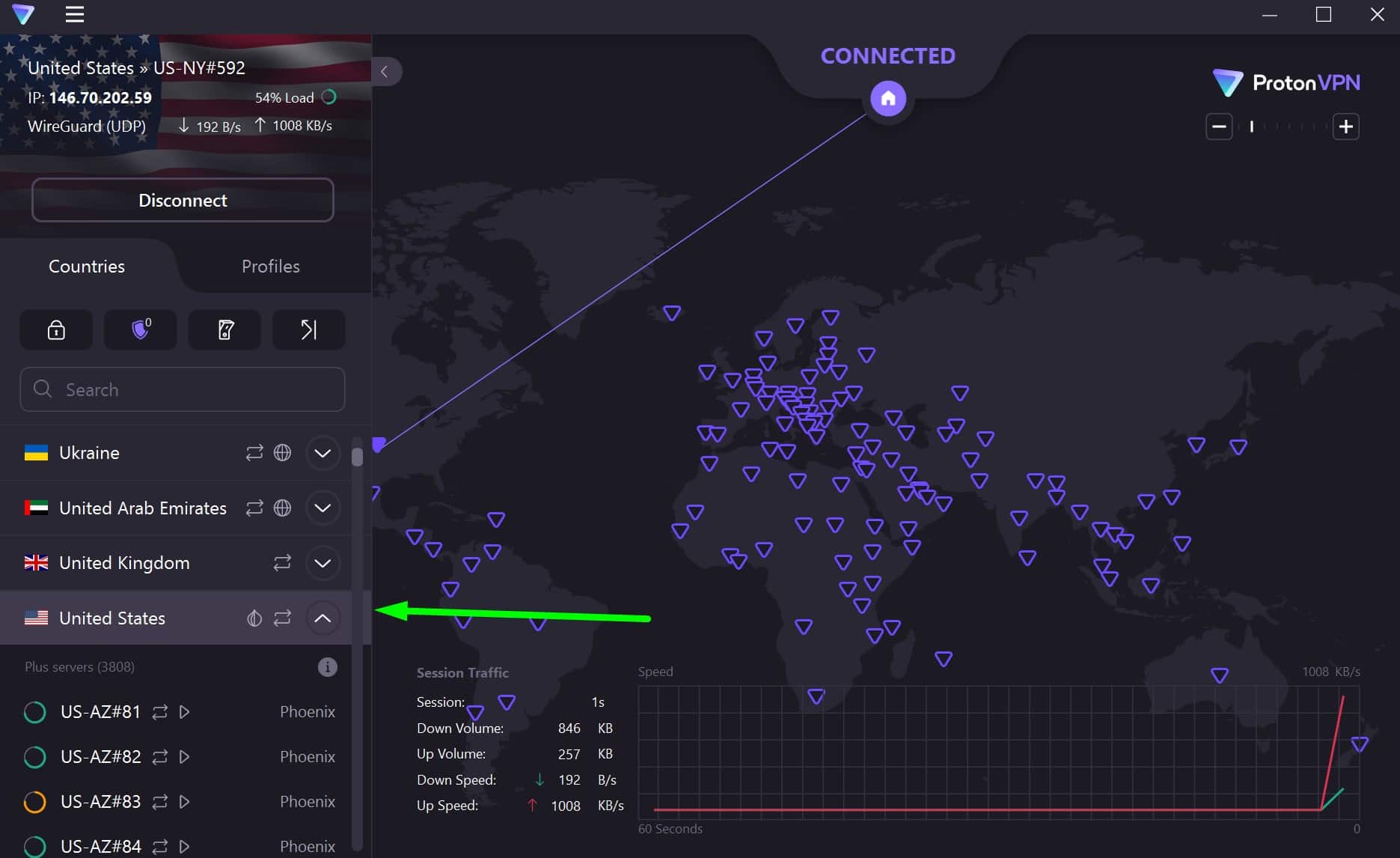 Screenshot of ProtonVPN's main screen