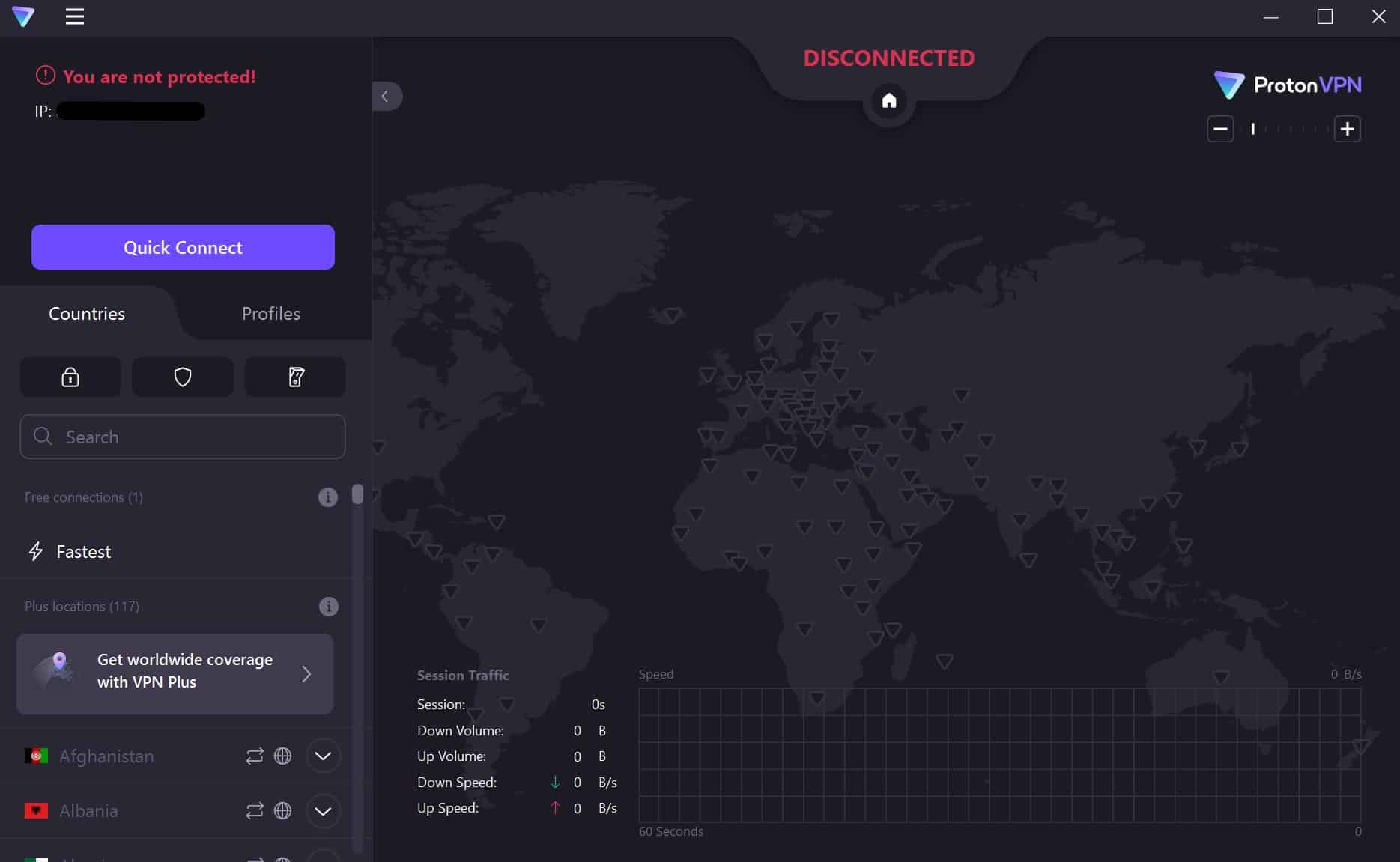 Screenshot of ProtonVPN's windows app