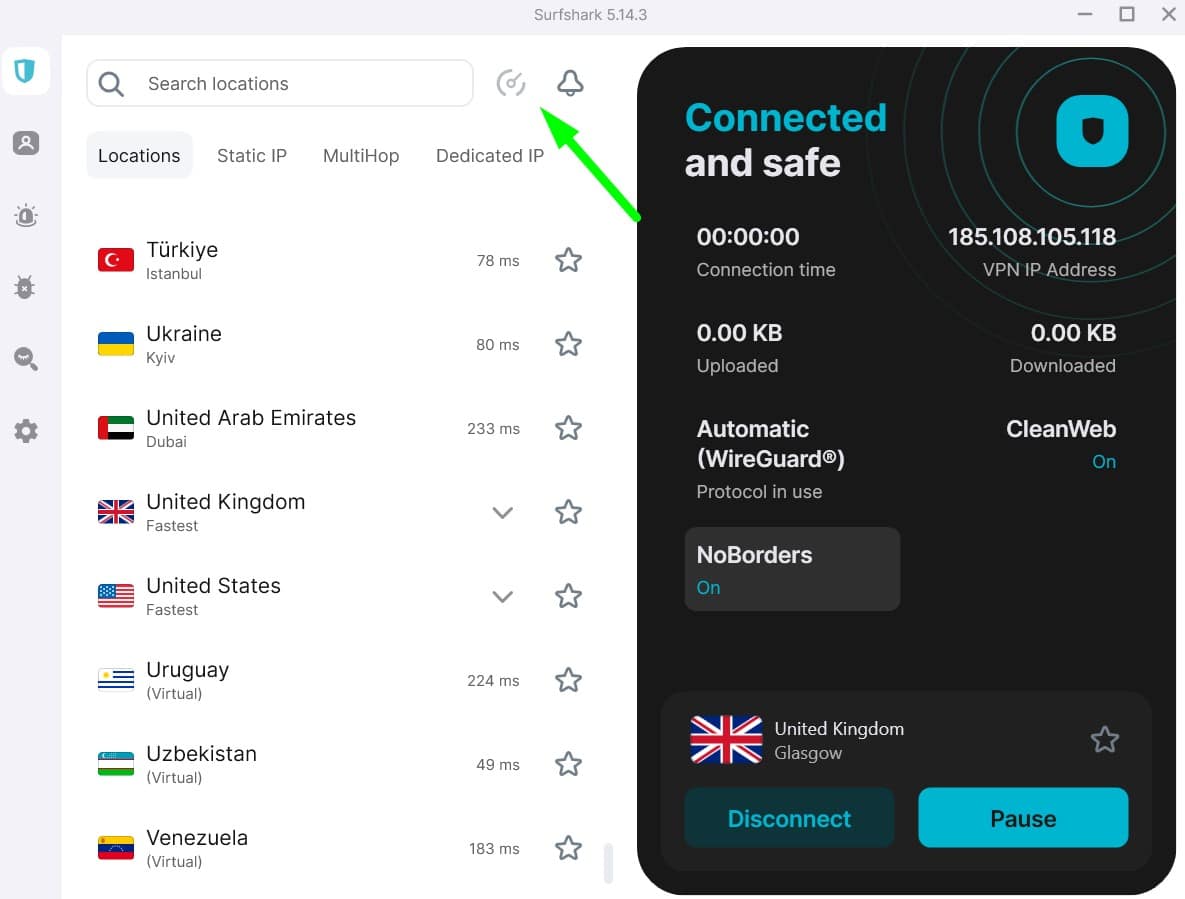 Surfshark's speed test tool